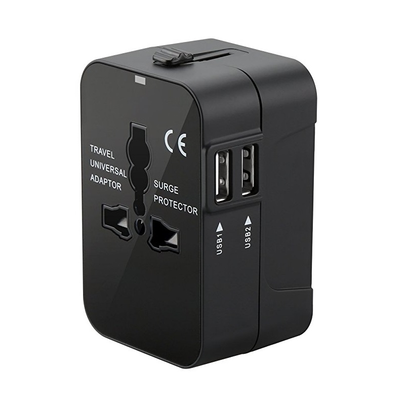 RRTRAVEL International Universal All in One Celosvětový cestovní adaptér Nástěnná nabíječka Adaptér střídavého proudu se dvěma nabíjecími porty USB pro USA EU UK AUS Evropský mobilní telefon Notebook